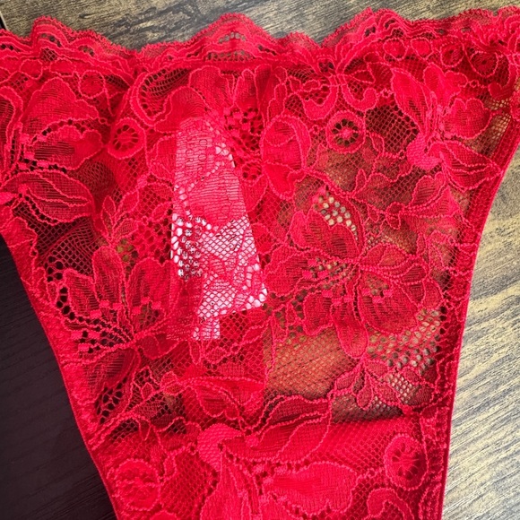 Victoria's Secret Shine Strap Lace Thong Panty Red - Picture 7 of 8